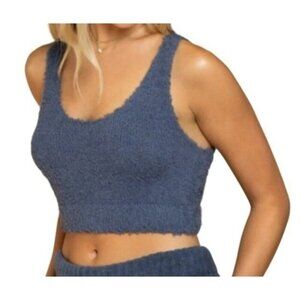 POL Fuzzy Cropped Tank JP33 Crop Top Racerback Shirt Dusty Blue Women's Medium M